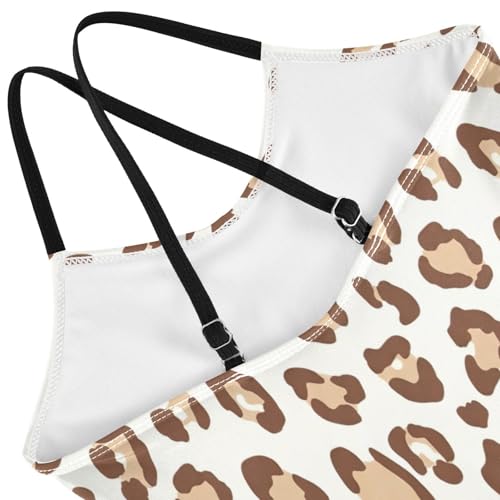 One Piece Toddler Swimsuit Girl, Summer Beach Swimwear 3-10 Y, Leopard Print Soft Brown Beige4