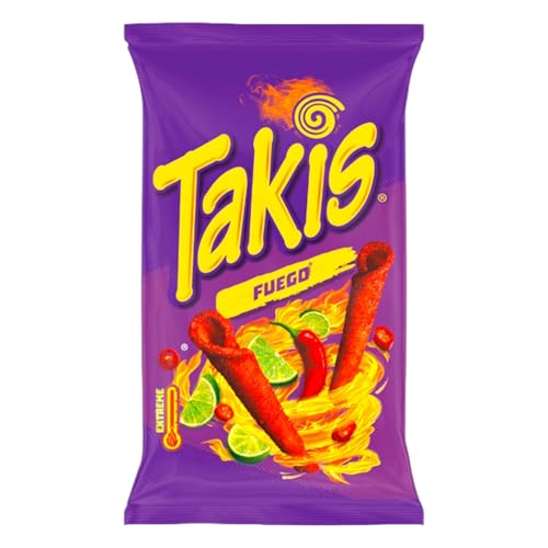 Takis Fuego Extreme Hot Maischips mit Chili- und Limettengeschmack 100g (1er Pack) | Knusprige, frittierte gerollte Snacks | Pikant und würzig Takis Fuego Extreme Hot Maischips mit Chili- und Limettengeschmack 100g (1er Pack) | Knusprige, frittierte gerollte Snacks | Pikant und würzig