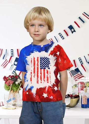 Image of CAZYCHILD Girls American Flag Patriotic Shirt Boys 4th of July Short Sleeves Tshirt USA Clothes for Kids 5-14Y