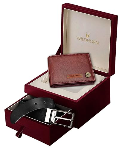 Image of WildHorn customised Gifts for Men | Personalized Leather Wallet for Mens -Name /Logo Printed on Wallet I Customised Ideas for Men Boy Love Husband Employees Clients (Slide 2052 Maroon)