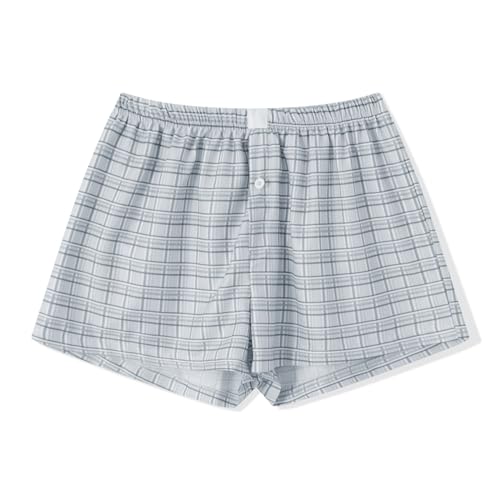 Image of Women Y2k Gingham Boxer Shorts Plaid Striped Cute Mini Bloomers Elastic Waist Loose Fit Summer Shorts
