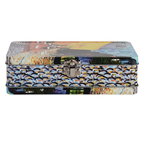 Image of DAHO Metal Storage Box with Hinge for Office, School, Home, Makeup, Arts & Crafts and Accessories (Cafe Terrace At Night)