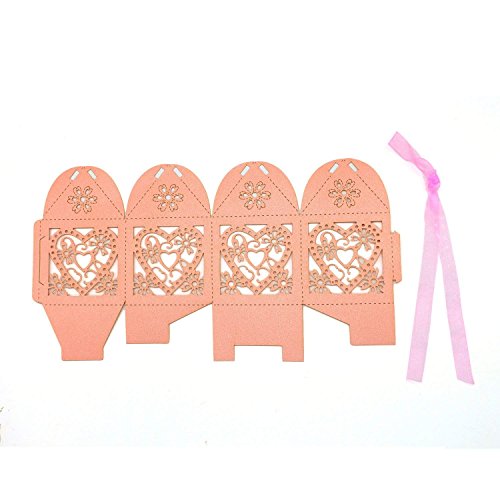 image for KPOSIYA 100 Pack Love Heart Laser Cut Wedding Party Favor Box Candy Ba