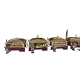 Vintage Brass Chafing Dishes Set, Decorative Food Warmers with Burgundy Base, 4 Pieces