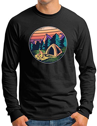 T-shirt de camping rétro manches longues homme vêtement tente noir XXXL