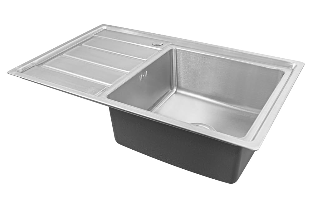 80x50x21, R18 Lavello da cucina, acciaio inox 304, spessore 1 mm, rettangolare, 1 vasca, Lavelli, sgocciolatoio a sinistra