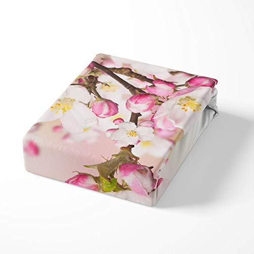 Loussiesd Butterfly Bedding Set,Peach Blossom Natural Scenery Picture Decorative 2 Pieces:1 Duvet cover Set Single & 1 Pillow case,With Zipper Ties,Girly Pink Blue - Image 3