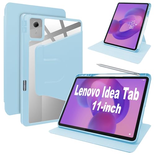 Lemxiee PU Leather Cover for Lenovo Idea Tab 11" Case with Swivel stand & Pen slot position,PU leather + Transparent Acrylic