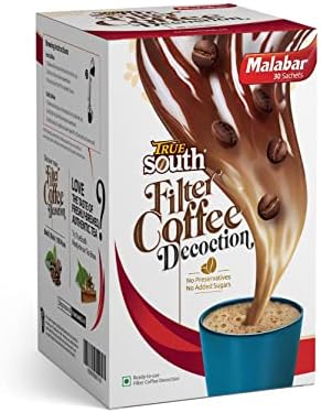 TrueSouth Malabar| Ready-to-use Filter Coffee Decoction | 30 Single Serve sachets | Authentic Taste, Value and Convenience