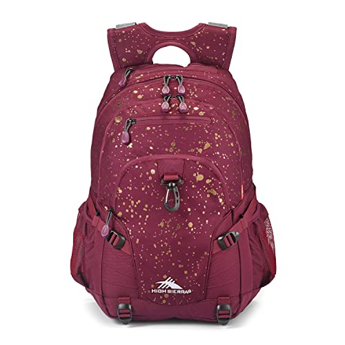 Image of High Sierra Loop Backpack, Travel, or Work Bookbag with tablet sleeve, One Size, Copper Splatter /Maroon