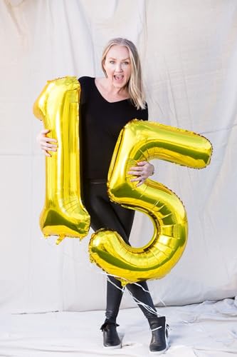 Image of Gold Number 14 Balloon 40 inch, 14 Number Balloons, 14th Gold Birthday Decorations, 14 Year Old Golden Party Supplies