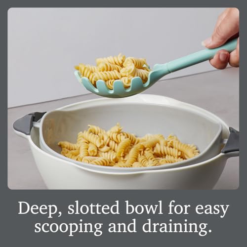 Image of Tovolo Pasta Claw Spaghetti Spoon Scoop Aqua Seafoam Green Silicone Pasta Spoon with Teeth, BPA Free Silicone Pasta Fork for Serving Spaghetti Linguine and Noodles, Heat Safe Pasta Serving Spoon