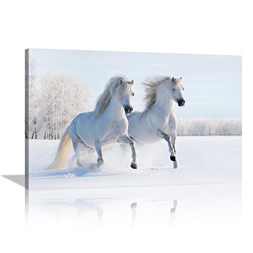 AMEMNY Large White Horse Canvas Wall Art White Horse Running Artwork Picture Framed Wall Art Horses Canvas Paintings Prints Horse Pictures Canvas Wall Decor Large Horse Paintings for Living Room
