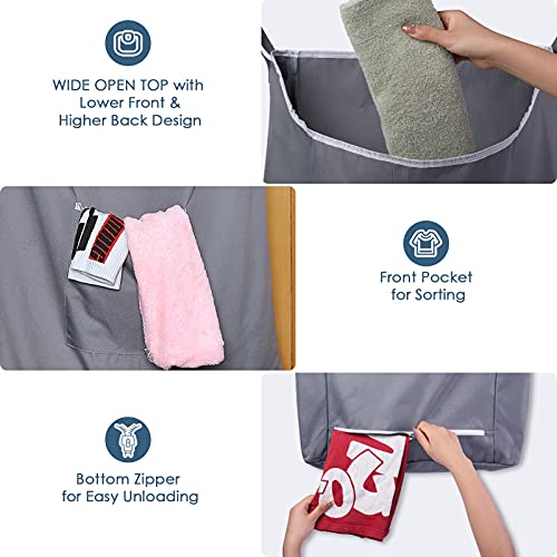 The Fine Living Co. X-Large Hanging Laundry Hamper With Over Door Hooks & Adhesive, Durable Space Saving Laundry Bag With Zipper And Wide Open Top, Hanging Dorm Laundry Hamper 20"X3.38"X30" (Grey-Xl) #TOP2
