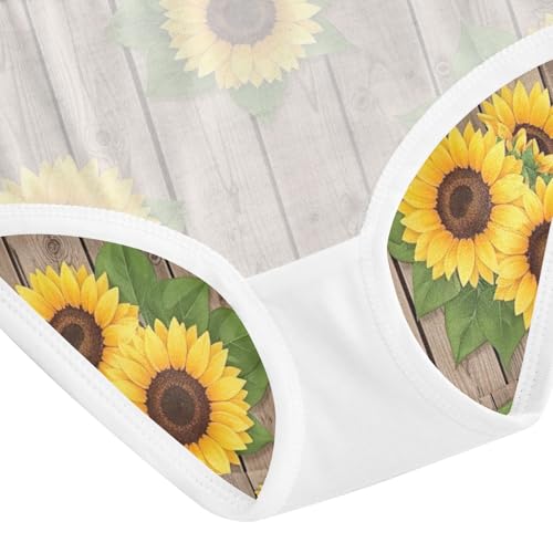 Panties for Girls, Sunflowers Rustic Wooden Toddler Panties, Cotton Underwear for Girls, 2T–8 Years4