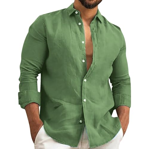 Camisa casual de algodón y lino de manga larga para hombre, multicolor, cómoda, moderna y fácil de llevar, Jn, L