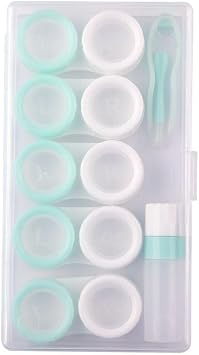 5 Pcs Contact Lens Cases, Contact Lens Holder Portable Eye Contacts Mini Case Container Set with L and R Caps Including Solution Bottle,Rubber-Tipped Green and White