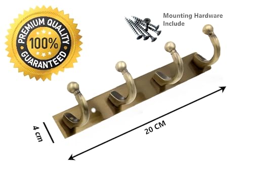 Image of Heavy Duty Goli Type Stainless Steel Cloth Hanger Suitable for Bathroom Bedroom Kitchen Wall Hook Rail Hanging Scarf Coat Keys Tie, Towel Door Robe (Pack of 1, 4 Pin Antique)