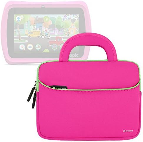 Evecase Ultra Portable Travel Carrying Neoprene Sleeve Case Bag with Handle & Accessory Pocket for Leapfrog Epic/LeapPad Platinum/LeapPad Ultra XDI 7'' Kids Tablet - Hot Pink