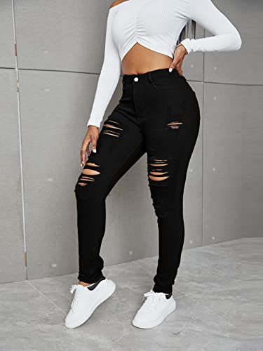 Floerns Women's High Waist Ripped Skinny Jeans Distressed Stretchy Denim Pants3
