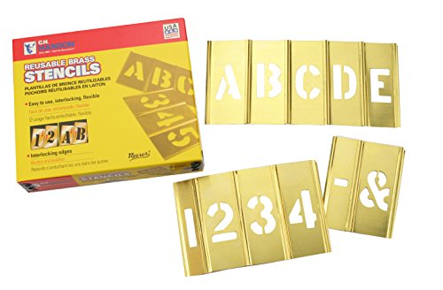 C.H. Hanson 10073 Brass Interlocking Stencil Letter & Number Set, 45 Pieces, 3 inch