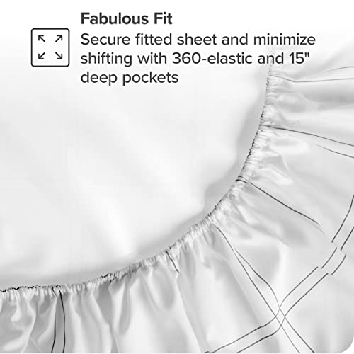 Bare Home Queen Sheet Set - Luxury 1800 Ultra-Soft Microfiber Queen Bed Sheets - Double Brushed - Deep Pockets - Easy Fit - 4 Piece Set - Bed Sheets (Queen, Modern Plaid - White/Grey) #TOP5