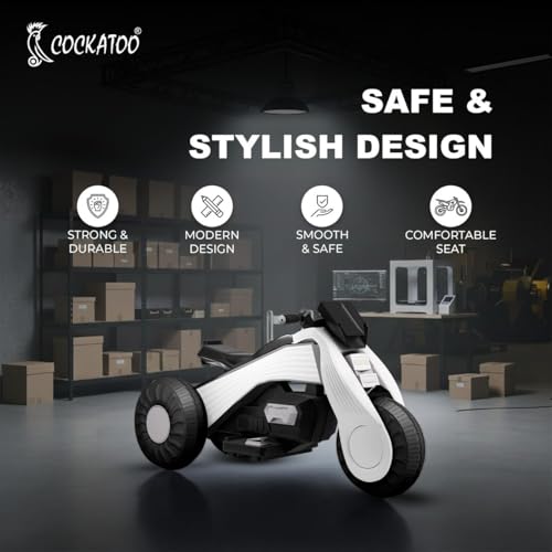 Image of Cockatoo 15E Cruise Rechargable Electric Bike for Kids with Music and LED Light, Kids Scooter Bike for 3+Yrs Boys&Girls Powered by 6V & 4.5 AH Battery for 4.5Hr-6Hr Ride with Foot Accelerator