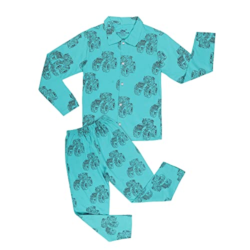 chopper club Ensemble pyjama et chemise de nuit en coton imprimé avec col boutonné, Camion bleu sarcelle, 8-9 ans Cover