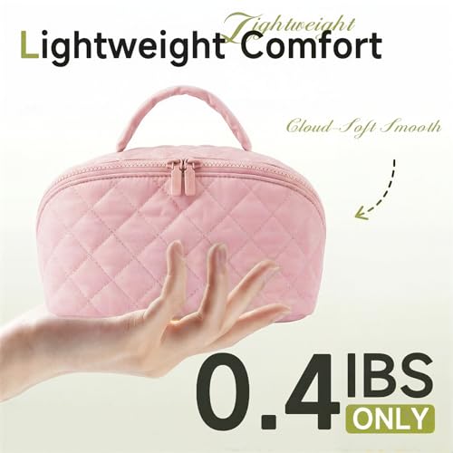 2026 New Travel Makeup Bag, Wide Open Lay-Flat Cosmetic Bags for Women, Waterproof Spacious 180° Open Make Up Organiser Bag for Toiletries & Brushes Large Capacity with Compartments (Pink) by Skveyw - Used condition - Image 6