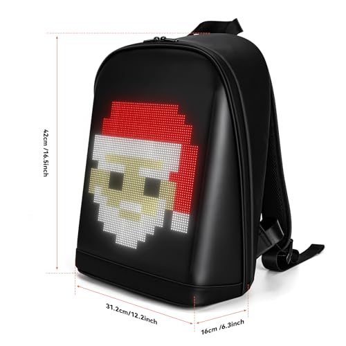 Laptop Backpack with LED Display, DIY Fashion Backpack, Waterproof Shoulder Travel Backpack, Gift for Men Women Fits 15.6 Inch Laptop, 10.4L (Black)4