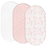3er-Pack Bettlaken Spannbettlaken,Matratzenschoner für Laufgitter,100% Musselin-Baumwolle,Weiche und Premium-Qualität universelle Spannbettlaken für Kinderwagen. Geschenk zur Geburt(Rosebud)