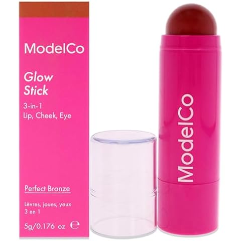 ModelCo Glow Stick 3-In-1 - Multi-Use Cream Color Stick - Hydrating Creamy Formula - Delivers Luminous Color For Healthy Glow - Buildable Coverage From Sheer To Saturated - Perfect Bronze - 0.176 Oz Cover