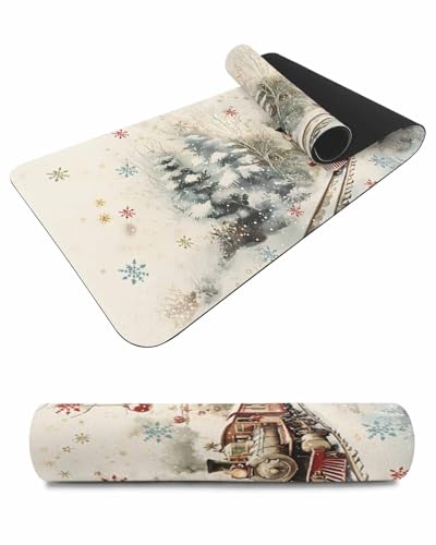 Debedcor Heat Proof Table Pads Waterproof Decorative, Beige Christmas Train Non-Slip Table Countertop Protector, Xmas Forest Ball Snowflakes Insulation Mat for Kitchen Room, 40 x 12 Inches