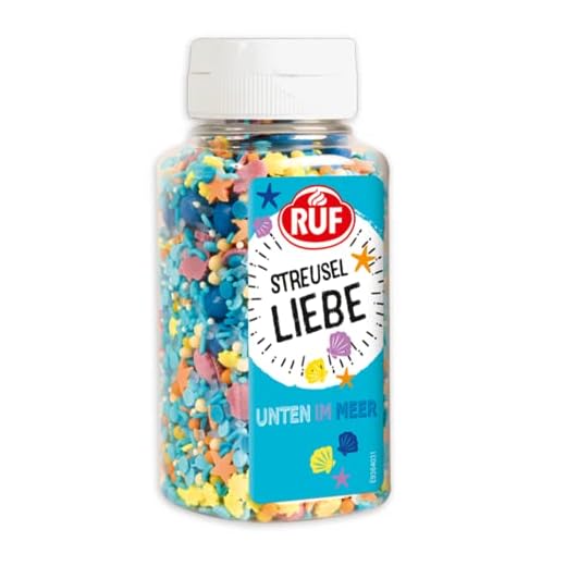 RUF Streusel Liebe Unter dem Meer, Muscheln, Seesterne & blaue Perlen, Meerjungfrau Geburtstag Deko Kuchen, Mermaid Tortendeko, für Cupcake, Fondant, 1 x 130g