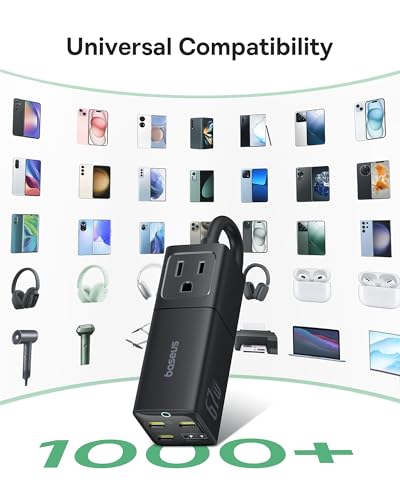 Baseus Charging Station 67W, 5 in 1 Detachable Travel Power Strip USB C Fast Charger, 5ft Flat Extension Cord with 2 AC Outlets, Portable Charger for MacBook Pro, iPhone, Cruise Travel Essentials image 7