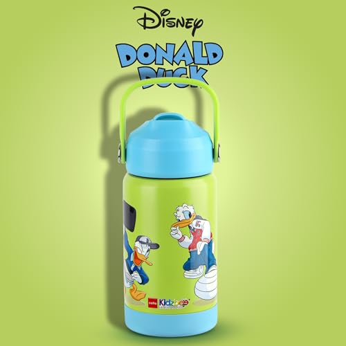 Image of CELLO Kidzbee Gen Alpha Insulated Stainless Steel Kids Water Bottle 370 ml | 3D Donald Duck Touch & Feel Design Leakproof Lightweight Easy to Carry Hot and Cold Flask Kids Water Bottle for School