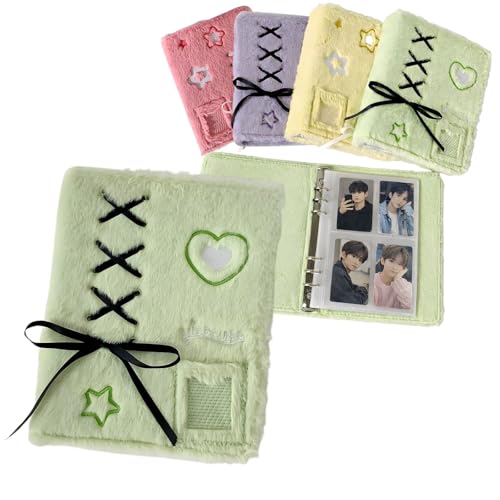 ATURIKA【ふわもこ推し活】トレカケース｜A5バインダー トレカファイル 20枚リフィル付 最大160枚収納 追加で増量OK カード整理に最適 (グリーン)