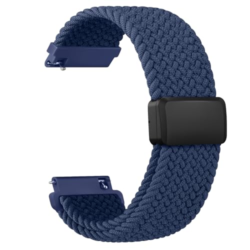 Image of Tobfit Soft Magnet Nylon Watch Strap Compatible for Samsung Galaxy Watch 4 /4 Classic (Watch Not Included), 20mm Smartwatch Nylon Single Loop Woven Band Straps for Men & Women (Dark Blue)