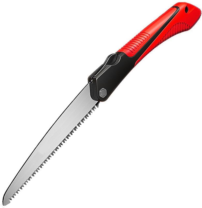 Folding Saw, 9 Inch SK-5 Steel Blade Hand Saw for Camping, Gardening Cutting Wood, PVC. Pruning Saw with Non-Slip Orange Handle(Red)