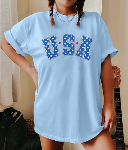 UNIQUEONE 4th of July Shirts USA Shirt: American Flag Shirt Women Oversized - Patriotic Tshirt - USA Stars Stripes Tee Tops