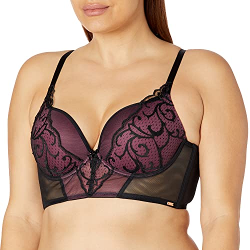 Gossard Women's Vip Indulgence Longline Plunge Bra, Black (Black/Plum), (32) 32C #TOP21