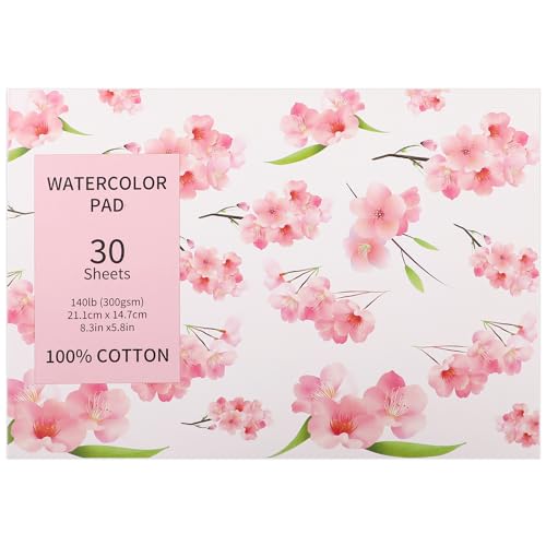 30 Blatt Aquarellpapier, A5 Kaltgepresstes Aquarell Papier, 300g reißbarer Aquarellblock, perfekt zum Malen, Kalligrafieren und für Mixed Media (14,7x21cm) ﻿