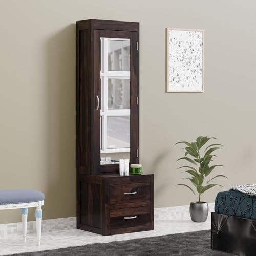 Image of Credenza Sheesham Wood Dressing Table with 2 Drawer Storage for Living Room Bedroom Wooden Vanities for Home Solid Wood Bedroom Furniture (Walnut Finish)