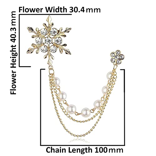 Panjatan Men's Eye Catching Stone Studded Snow Flake With Three Chain Pin Brooch (Image - 6)