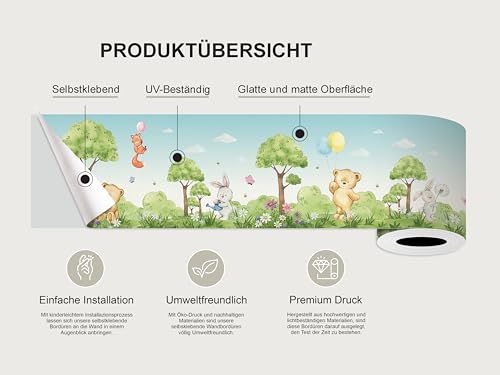 AG Design Selbstklebende Bordüre Süße Bären, AWBD 8128 | Wasserfest Kinderzimmer Wand Aufkleber Dekoration | Wandbordüre für Mädchen und Junge | Folie, Mehrfarbig | Breite 500 cm x Höhe 9.7 cm