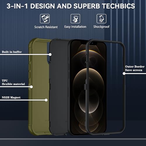 Image of SunStory Compatible with iPhone 12 Pro Max Case with HD Screen Protector, 3-Layer Heavy Duty Full-Body Cover,3 in 1 Hybrid Protective Case for iPhone 12 Pro Max 6.7 inch,ArmyGreen