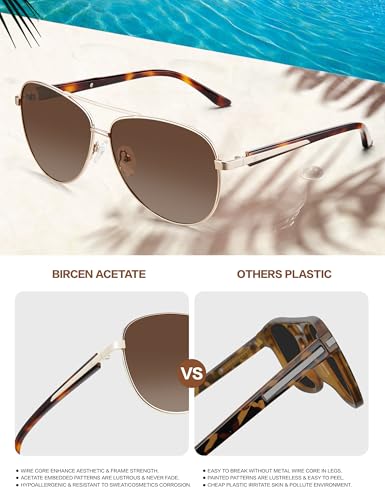 Image of BIRCEN Polarized Aviator Sunglasses Womens: Acetate Glasses UV Protection