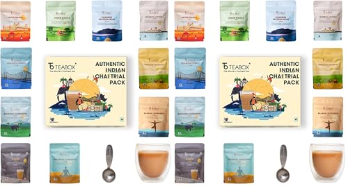 Image of Teabox Authentic Indian Spiced Chai Trial Pack | 10 Unique Chai Blends x 30g | 300g (10.58oz) Total | No Artificial Flavors | Small-Batch Crafted (Pack of 2)