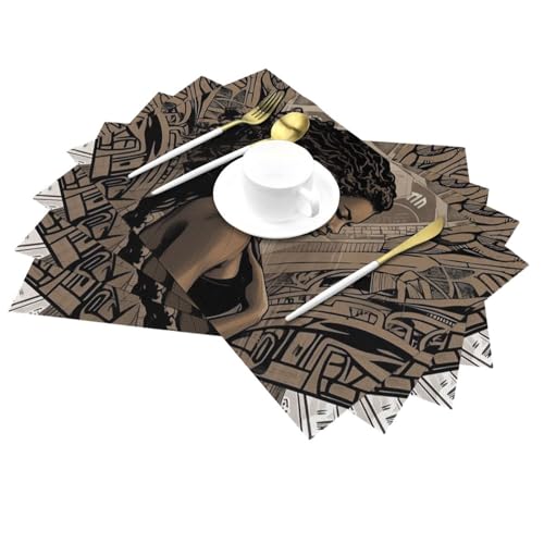 Set de table de table noir en PVC résistant à la chaleur 4 pièces