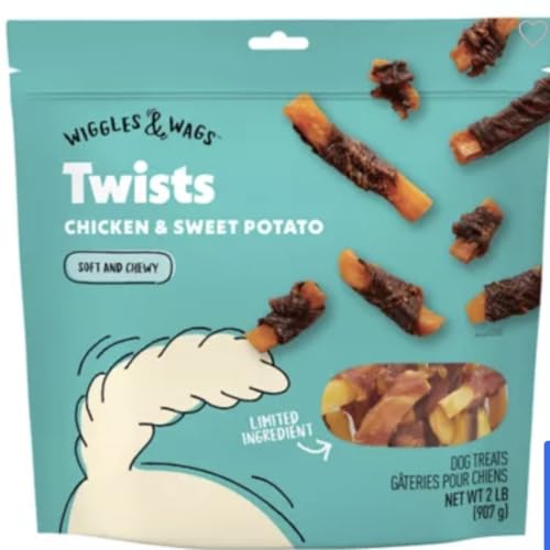 Wiggles & Wags Twist Chicken & Sweet Potato Dog Treats. Soft and Chewy Plus Biggs Dog Waste Bags.1-2 LB (907 g) Bag